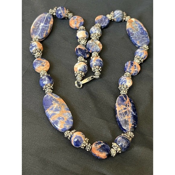 Vintage Orange Sodalite Beaded Necklace Orange Sodalite Polished Beads 18" Long - Picture 1 of 9